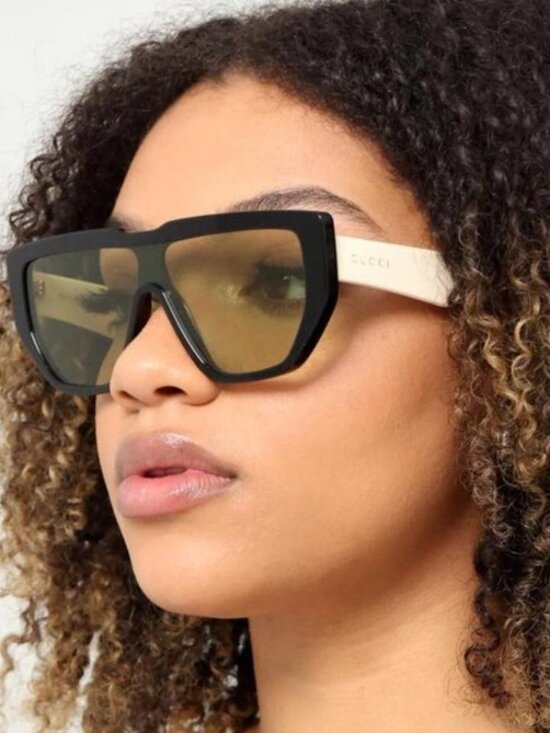 Gucci GG0997S 001 Shield Sunglasses - Black / Green main image 4